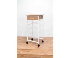 Duett Carrito Verdulero de Cuatro Cestas con Cajón de Madera, Color Blanco, 89 cm de Altura, 998172