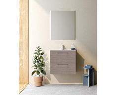Randalsa Varma Pared Montado Baño Vanidad Gabinete con Cerámica Fregadero, 60 cm Anchura x 64 cm Altura x 46 cm Profundidad, Chicago Roble Madera