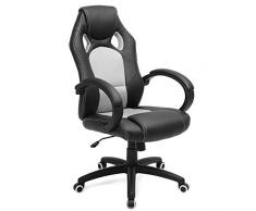 Songmics Silla de Escritorio de Oficina Ergonómica Regulable con Ruedas, Gris