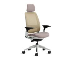 Steelcase Series 2 Silla de Oficina Ergonómica con Altura, Soporte Lumbar, Brazos y reposacabeza Ajustables, Mecanismo reclinable, Respaldo Malla Beige Transpirable y cómodo asiento en Gris/Naranja