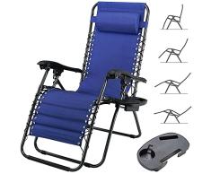 BAKAJI Silla de Gravedad Cero, Tumbona de jardín Sillón de relajación Plegable Tejido Oxford reclinable, Resistente a la Intemperie Silla de Jardín Balcón, Tumbona Ajustable con Almohada