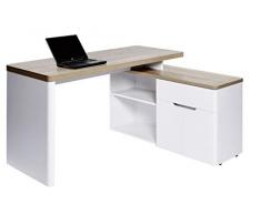 Marca Amazon - Movian Olton - Escritorio esquinero con 1 cajón y 2 puertas, 140 x 117 x 77 cm, roble Riviera y blanco mate