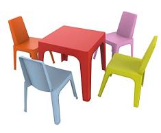 resol Julieta set infantil para interior, exterior, jardín - 1 Mesa Roja + 4 Sillas Rosa/Naranja/Azul/Lima