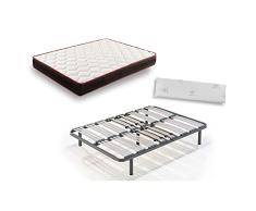 HOGAR24 ES Colchón Viscoelástico Reversible Memory Fresh 3D + SOMIER MULTILÁMINAS con Patas DE 32CM + Almohada 100% viscoelástica 135x190cm