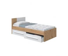 Habitdesign Cama Individual con 2 Cajones, Cama Juvenil, Cama Infantil, Modelo Noa, Acabado enBlanco Artik y Roble Nodi, Medidas: 196 cm (Largo) x 97 cm (Ancho) x 77 cm (Alto)