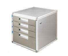TUKA-i-AKUT Cajonera de Metal, con Cerradura, 4 Compartimentos A4, con Campos de Rotulación, Caja de Cajones de Almacenamiento Organización, Aleación de Aluminio, Extra Robusta y Estable, TKD8600-4F