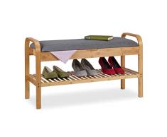 Relaxdays Banco 4 Pares de Zapatos, 50 x 90 x 33 cm, Asiento Suave con Espacio de Almacenamiento, Zapatero de bambú, Natural/Gris, 80% poliéster 10% Espuma, 50x90x33 cm