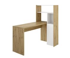 DEKIT GRUPO RIMOBEL Cork Mesa de Escritorio Esquinero con estantería, Melamina, Nordic y Blanco, 138x111x82 cm