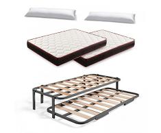 HOGAR24 ES Cama Nido Metálica Reforzada con 6 Patas + 2 Colchones Viscoelásticos Memory Fresh 3D + 2 Almohadas de Fibra Tacto Pluma, 90x190 cm