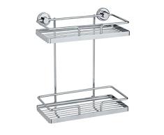 WENKO Power-Loc estante mural Sion - 2 pisos, fijar sin taladrar, Acero, 26 x 31.5 x 13.5 cm, Cromo
