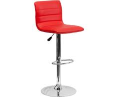 Flash Muebles Ajustable Taburete de Bar Vinilo con Base de Cromo, Rojo, 2 Unidades