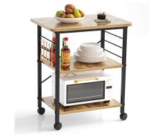 Novhome Estantería de Cocina para panadería de microondas con 3 Pisos y Ruedas, Mesa Auxiliar para Cocina, Sala de Estar