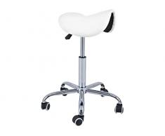 QUIRUMED Taburete Pony 5 Ruedas, Base cromada, Color Blanco, Tapizado en Polipiel, Regulable en Altura, Ligero, diseño ergonómico, Giratorio, hasta 150 kg