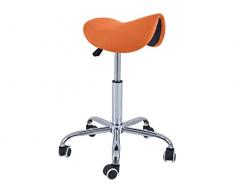 QUIRUMED Taburete Pony 5 Ruedas, Base cromada, Color Naranja, Tapizado en Polipiel, Regulable en Altura, Ligero, diseño ergonómico, Giratorio, hasta 150 kg