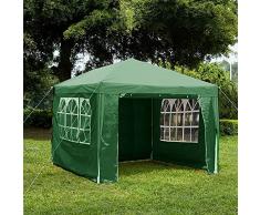 Garden Vida 3 x 3 m, Color Verde Cenador con Paneles Laterales, Carpa con Cremallera, Tienda de campaña de jardín al Aire Libre, toldo Impermeable con Barra de Viento, Plástico Metal