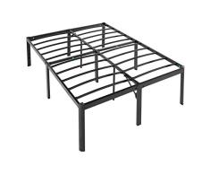 Amazon Basics Marco de Cama Antideslizante Resistente con Listones de Acero, fácil Montaje, 18 Pulgadas, matrimonial, Negro