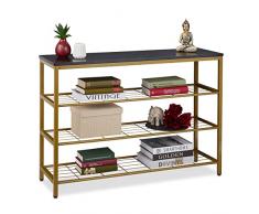Relaxdays Consola Recibidor Efecto Mármol, 70x101x30 cm, 4 Baldas, Mesa Entrada, Pasillo, Metal y MDF, Dorado y Negro, 80% Hierro 20% Tablero de Fibra