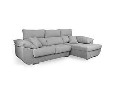 SHIITO - Sofá con 3 Plazas y Chaise Longue a la Derecha - 295 x 95/170 x 105 cm - Modelo Maseratti - con Asientos y Cabezales Reclinables - Color Gris