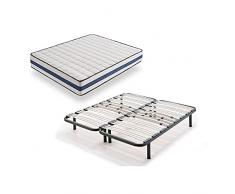 HOGAR24 ES SOMIER MULTILÁMINAS con REGULACIÓN Lumbar Y 5 Patas DE 26CM + COLCHÓN VISCOELÁSTICO Doble Cara VISCO-MEDICOT 3D-160x190cm