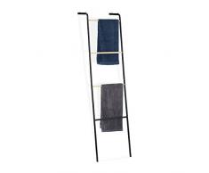 Relaxdays Toallero Escalera, 4 Barras, Soporte Toallas de Pie, Colgador de Ropa, Metal, 1 Ud, 160x40x26 cm, Negro