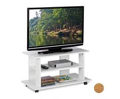 Relaxdays Mueble TV Ruedas con 2 Compartimentos, Mesa Televisión, 45 x 80 x 40 cm, Blanco