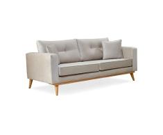 SHIITO - Sofá de 3 Plazas Cómodo y Moderno - 88 x 201 x 88 cm - Modelo Fabio - Máximo Relax, Confort y Resistencia - con Patas de Madera - Color Crudo
