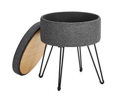 SONGMICS Puff Almacenaje, Baul Almacenaje, Banco Almacenaje Redondo, Taburete de Tocador, Capacidad de 13,4 L, Patas de Metal, Asiento Acolchado, Gris Oscuro LOM002G02