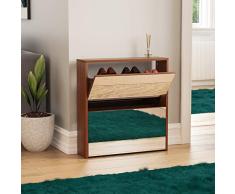 Vida Designs Welham-Zapatero con Espejo de 2 cajones, Organizador de Almacenamiento de Armario de Pasillo, Estante de Soporte de Calzado, Unidad aparador de Madera, Nogal, ingeniería, 2 Drawer