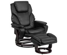 Flash Muebles contemporáneo otomana de Piel sillón reclinable y Giratorio con Base de Madera de Caoba