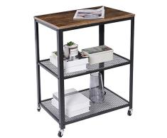 BAKAJI Carrito de Cocina con 3 estantes Multiusos con Ruedas extraíbles, estantería de diseño Moderno Industrial con Estructura de Metal, Superficie de Apoyo de Madera MDF de 60 x 40 x 77,5 cm