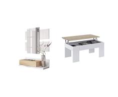 Habitdesign Recibidor con Cajón Y Espejo, Mueble De Entrada, Modelo Tekkan + Mesa De Centro Elevable, Mesita De Salón O Comedor, Modelo LC