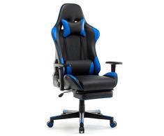 IntimaTe WM Heart Silla Gaming, Silla Gamer Ergonómica, Silla de Oficina con Reposapiés Plegable, Silla giratoria con Reposacabeza Apoyo y Cojín Lumbar, Inclinación y Altura Regulable, Azul