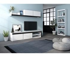 Skraut Home | Conjunto de Salón Modular IDEM y Biblioteca Totem | Muebles de Salón | Mueble TV Color Blanco/Negro | Estantería Color Blanco Mate | 200x40x180cm / 60x25x181cm