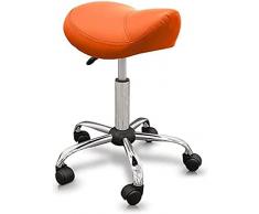 QUIRUMED Taburete Tipo Pony, Ergonómico, con Base de Acero, Color Naranja, Tapizado en Polipiel, Altura Regulable, Asiento Acolchado, Ruedas giratorias, hasta 150 kg