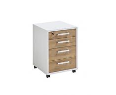 FMD Möbel cajonera Oficina, 48 x 49,5 x 65,5 H cm, Blanco, Roble Cepillado, Nob, 13.6 x 56 x 98.2 cm