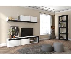 Skraut Home | Conjunto de Salón Modular IDEM y Estantería Totem| Mueble TV | Muebles de Salón Color Blanco/Negro | Biblioteca Color Negro | 200x40x180cm / 60x25x181cm