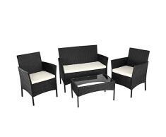BAKAJI sillones polirratán Conjunto de salón Completo sofá Mesa de ratán decoración jardín Negro, Standard