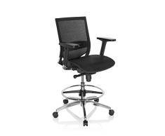 hjh OFFICE 657618 Silla de Trabajo ergonómica Top Work 78 Tela Negro, Taburete Giratorio para Tareas, Respaldo en Malla Transpirable, con Ruedas