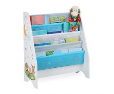 Relaxdays Librería Infantil, 4 Bolsas Tela Colgantes, Diseño Animales, Estantería Libros, 71 x 62 x 29 cm, Multicolor