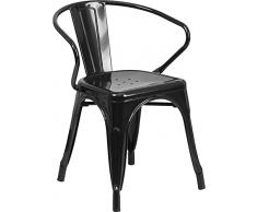 Flash Furniture Muebles Flash Silla de Metal para Exteriores con Brazos, Black, 4 Unidades