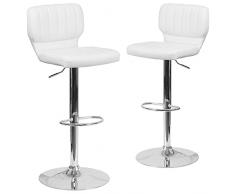 Flash Furniture Juego de 2 taburetes contemporáneos de Altura Ajustable con Respaldo de Punto Vertical y Base cromada, Madera contrachapada, Metal, Espuma, Vinilo Blanco, Juego de 2