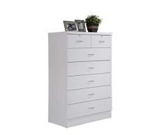HODEDAH IMPORT Hodedah 7-Drawer Chest with Locks on 2-Top Drawers White Cómoda, Madera, Blanco, 48 in. H x 31.5 in. W x 18 in. D