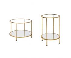 Haku Möbel Mesa Auxiliar, Espejo, Cristal Transparente de Seguridad, Dorado, Ø 60 x 45 cm + Mesa Auxiliar, Tubo de Acero, Dorado, Ø 38 x 55 cm