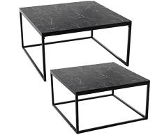 Set de 2 mesas cuadradas auxiliares de Metal y Madera en Negro 45x45x50 cm+35x35x40 cm