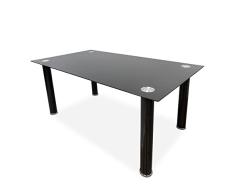 Homey Mesa de Cristal de Comedor o Cocina con Patas Negras Modelo Döme, Práctica y Funcional. Medidas: 140 cm (Largo) x 80 cm (Ancho) x 74 cm (Alto), Acero aleado