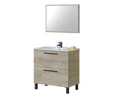 ARKITMOBEL Mueble de Baño con 2 Cajones y Espejo, Modulo Lavabo, Modelo Athena, Acabado en Roble Alaska, Medidas: 80 cm (Ancho) x 80 cm (Alto) x 45 cm (Fondo)