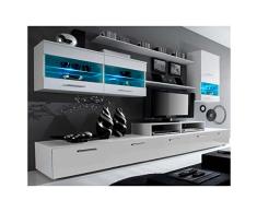 Skraut Home | Mueble para Salón | 194 x 250 x 42 cm | Sistema de Iluminación LED | Modelo Alfa II | Gran Capacidad de Almacenaje | Estilo Moderno | Acabado Blanco