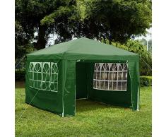 Garden Vida 3 x 4 m, Color Verde Cenador con Paneles Laterales, Carpa con Cremallera, Tienda de campaña de jardín al Aire Libre, toldo Impermeable con Barra de Viento, Plástico Metal