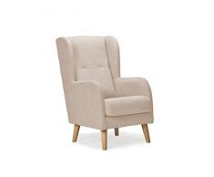 Sillonea- Sillón nórdico Estrecho Dakota, Especial Ancho DE 59 cm, butaca de Estilo Moderno con Patas nórdicas. Sillón Individual Acolchado para salón. 59x81x103 cm. Tela Antimanchas. (Beige)