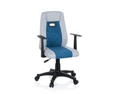 hjh OFFICE 670931 Silla para niños KIDDY Extra Tela Gris/Azul con reposabrazos Silla giratoria Infantil Silla de Escritorio